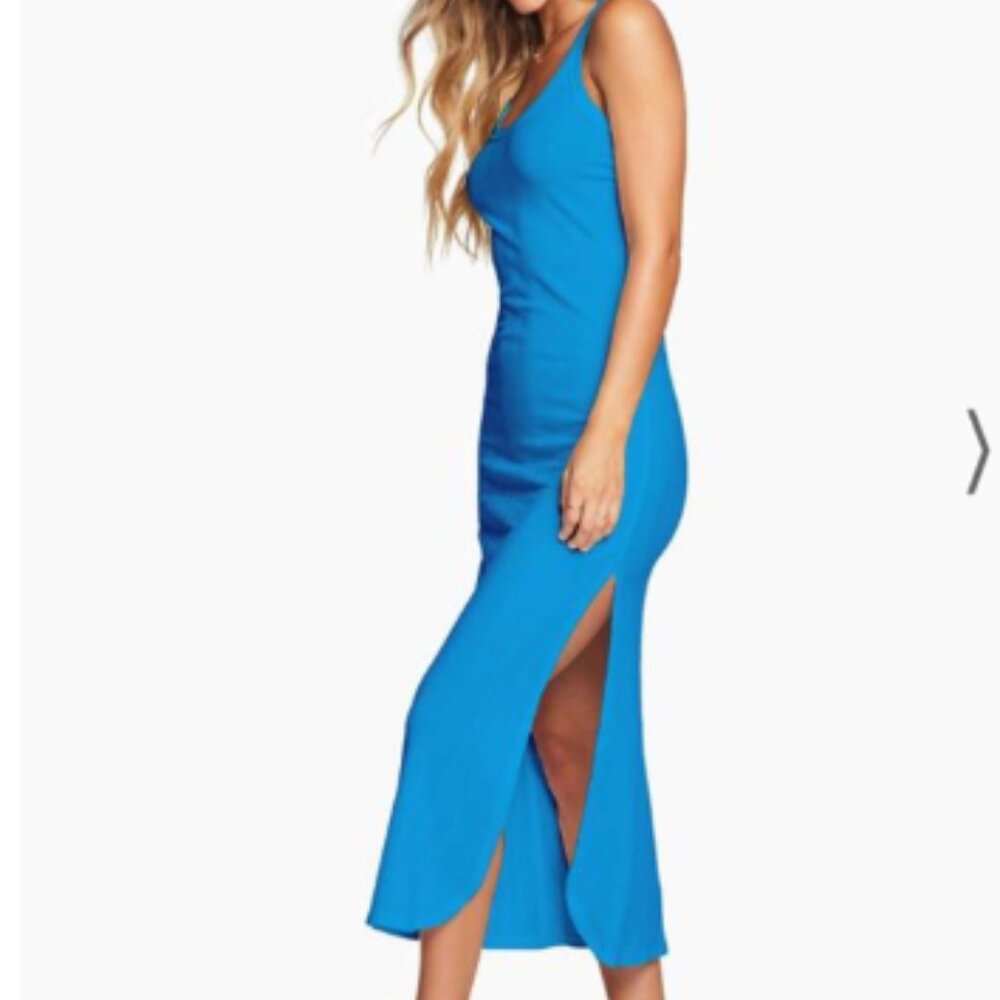Vitamin A West Organic Rib Tank Dress - Cerulean Blue Organic Rib